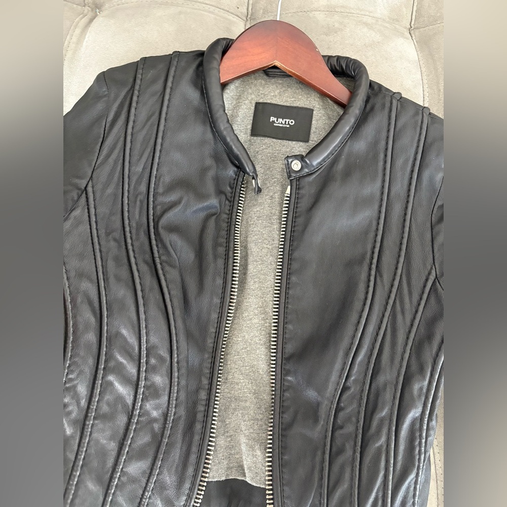 Sandro Style Punto Leather Jacket Black Size US 6-8 Italian Brand PUNTO Leather - Picture 7 of 16